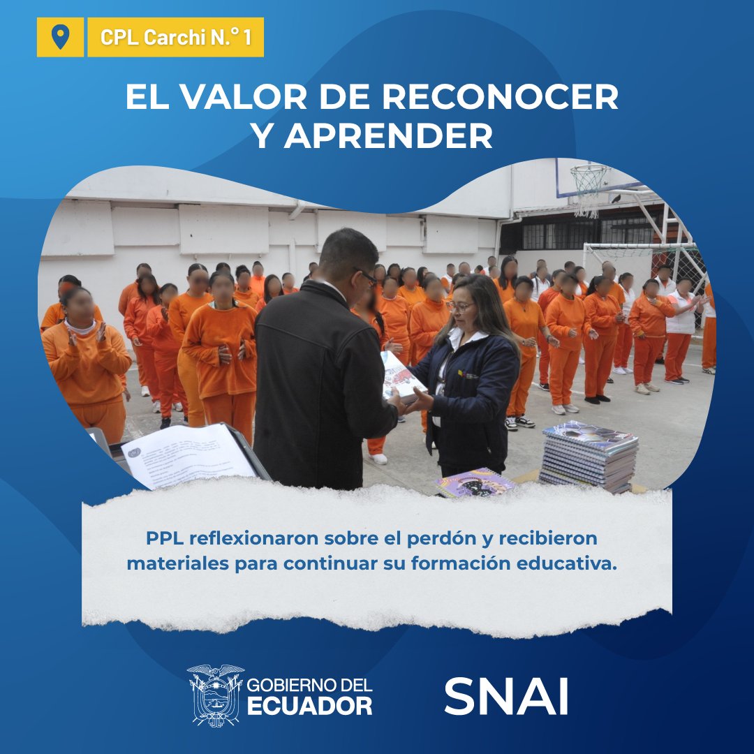 SNAI_Ec's tweet photo. 📚 #SNAI I En el #CPLCarchi se promovió una reflexión sobre el perdón y las nuevas oportunidades. Además, estudiantes recibieron cuadernos y libros para iniciar un nuevo ciclo escolar y continuar su formación académica. https://t.co/fQ87YmmB9m