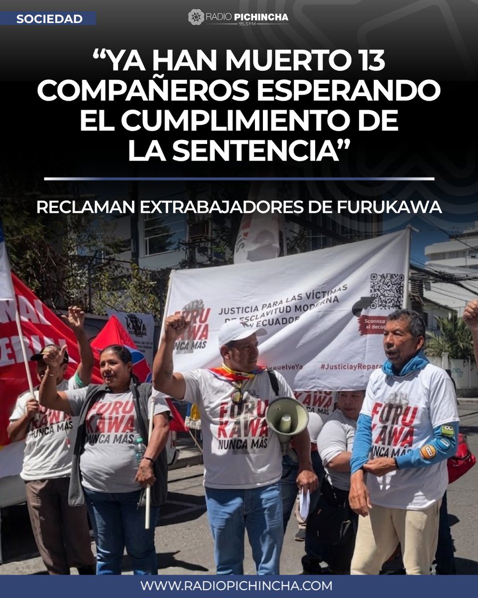 radio_pichincha's tweet photo. 👥#Sociedad | Extrabajadores de Furukawa realizaron un plantón ante la Corte Constitucional para denunciar el incumplimiento de la sentencia emitida en noviembre de 2024.
#LaRadioDeLasNoticias
Los detalles⤵️
https://t.co/ZP9hTBl5pR https://t.co/RAeq04Idsw