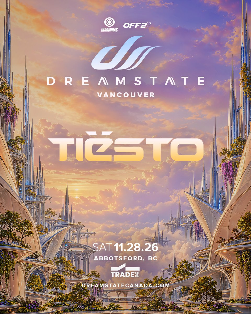 DreamstateUSA's tweet photo. @tiesto takes the stage on Nov. 28 at TRADEX Vancouver ☁️

✨Presale: Tuesday, September 15 @ 12PM PT
✨General On Sale: Wednesday, September 16 @ 12PM PT
✨Sign-up for presale at https://t.co/fvEIwOaaDU

Meet us back here same time tomorrow for our next lineup announcement 🦋 https://t.co/pKDNRHbZd6