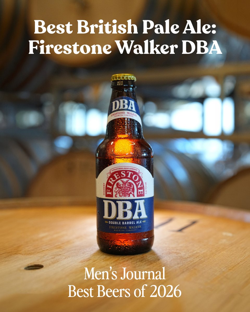 FirestoneWalker's tweet photo. We’re grateful to be recognized on the Men’s Journal Best Beers of 2026 list, with DBA named Best British Pale Ale.

The beer that started it all, still doing what it does best. https://t.co/zIvDN64HhU