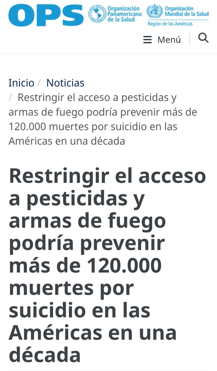 solsilvanazb's tweet photo. En Julio de 2024 la OPS dio una recomendación muy importante para prevenir el suicidio 👇🏼

El estudio concluye que la implementación efectiva de medidas para restringir el acceso a pesticidas y armas de fuego podría prevenir la pérdida de más de 123.000 vidas por suicidio en toda la región de las Américas.

Les dejo el link para que lo confirmen. 👇🏼

https://t.co/mh1yV70x3O