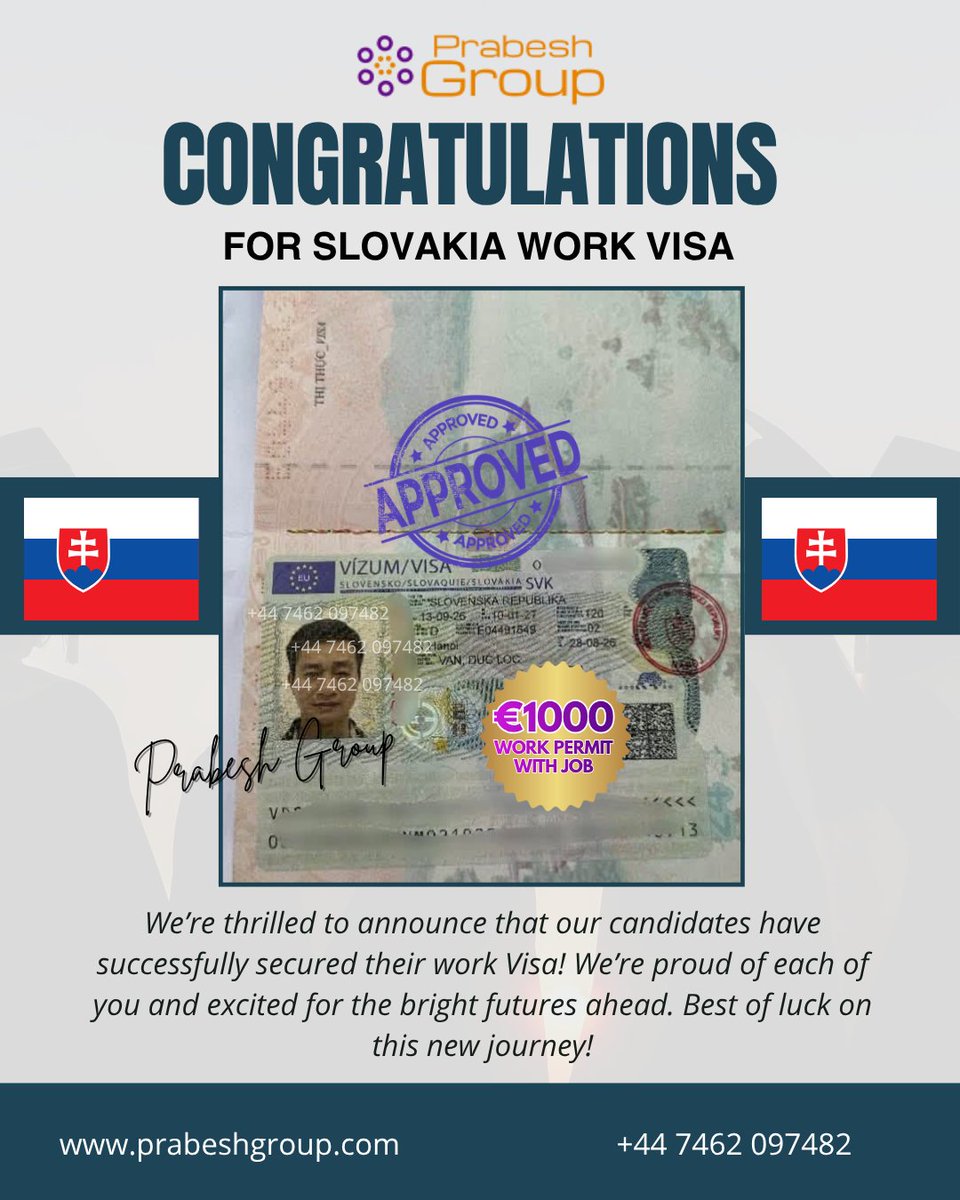 prabeshgroupuk's tweet photo. 🇸🇰🎉 2 MORE SLOVAKIA WORK VISAS APPROVED!

Congratulations to 2 more Prabesh Group candidates who have successfully secured their Slovakia Work Visas! 🇸🇰✈️

🌐 https://t.co/EK5Z60v0MZ
📱 WhatsApp: +44 7462 097482

#PrabeshGroup #SlovakiaWorkVisa #SlovakiaVisa #SlovakiaJobs https://t.co/3kl722PBDN