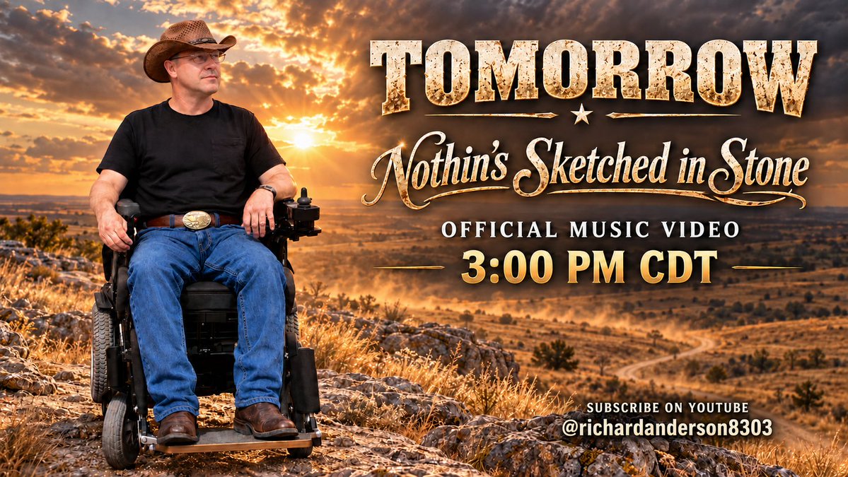 RAndersonMusic's tweet photo. Tomorrow - “Nothin’s Sketched in Stone.”
The official music video premieres September 11 at 3:00 PM CDT.
Set your reminder and watch on YouTube: 👇👇👇👇
https://t.co/YWf7D6nllc
#RichardAnderson #NothinsSketchedInStone #CountryMusic #NSIS https://t.co/GAorGmy6aj
