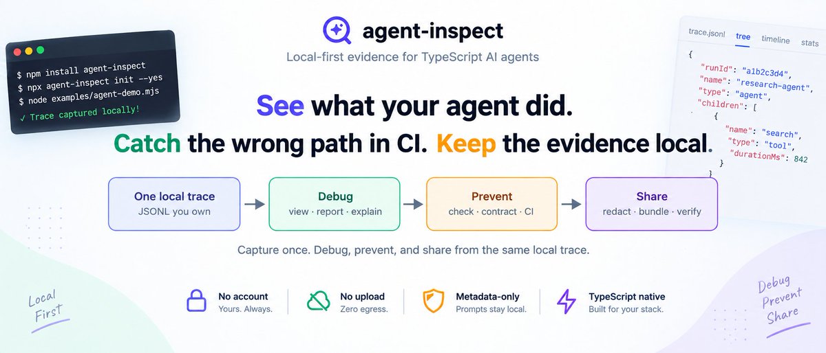 hackernoon's tweet photo. Learn how to make TypeScript AI agent runs reproducible and reviewable with local execution trees, deterministic trajectory checks, and safe evidence artifacts.
#agentobservability #agenttracking...Show more https://t.co/bzvzm4Nmp6