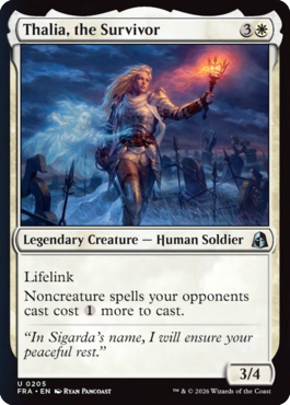 MTGGoldfish's tweet photo. An uncommon mirrored pair for Thalia, neither quite getting up to her previous cards. More previews at https://t.co/eGMDg4DZ91

Source: https://t.co/0uI7SdeP4Y
🎨: @LuisaPreissler https://t.co/N2k0E16p8R