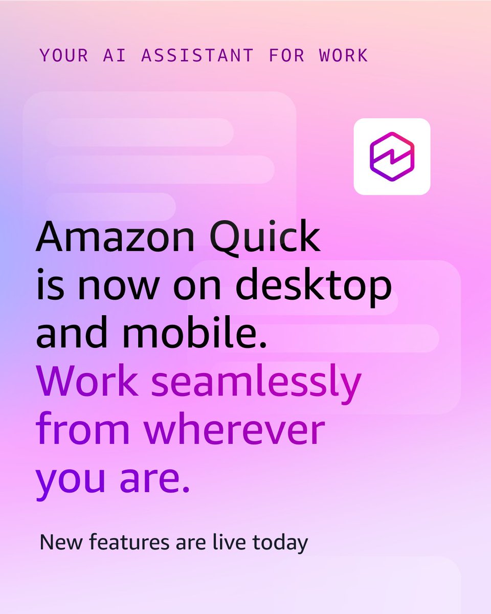 amazonquick's tweet photo. Amazon Quick has gone mobile: now on iOS and Android.

Assign work, walk away, and it's done. Pick it up on any device. https://t.co/DCSYmac38z