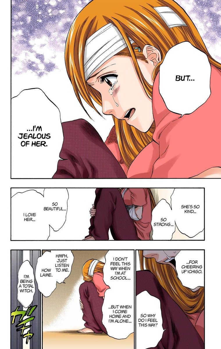 katayazz2's tweet photo. I've never understood why Orihime gets so much hate for this. Rather than ill will, her jealousy comes from an intense admiration for Rukia and deep rooted feelings of inadequacy. This feeling is so painfully realistic imo. https://t.co/EUVV9R631E