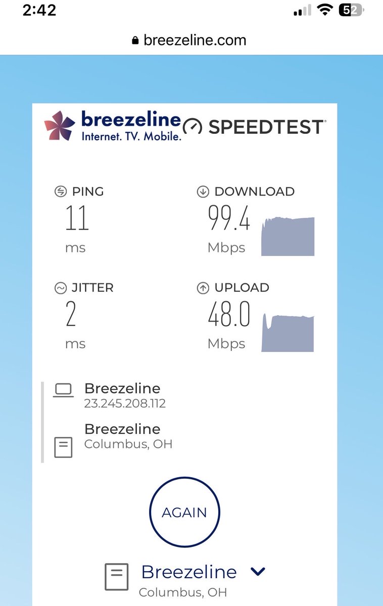 BobKranes's tweet photo. @breezeline @breezeline is a farce ! Just got an email saying they upped me to 500mps and I can’t even get 100 out of them !!!! https://t.co/LjXRh4Dm7v