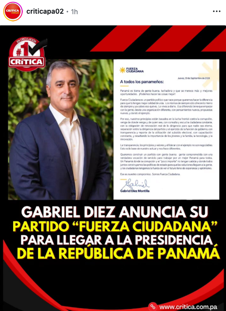 JuanchoBernalD's tweet photo. Xuxa, que chiste es este país... De verdad que el panameño es pendejo, y los politicos lo saben....miren a este, nuevamente otro miembro de la alta alcurnia aparece en la palestra política vendiéndose como la nueva solución para Panamá. Creando su propio partido, Gabriel Diez Montilla jamás ha vivido las dificultades del panameño común. Creció viajando de vacaciones, tal vez a Disney World y SeaWorld, etc. Pregúntele en que colegio estudió su bachillerato... ah y también pudo estudiar en buenas universidades fuera de Panamá gracias al apoyo económico y las gestiones de su padre. Nunca ha tenido que madrugar para caminar hasta una parada de buses, pasar horas en el transporte público y regresar de noche a su casa. Él sabe perfectamente que esto es cierto.

Y ojo, el problema no es haber nacido con privilegios. El problema es pretender que se conoce y representa la realidad de un pueblo cuyas dificultades nunca se han vivido. Cada cinco años aparece otro personaje de los mismos círculos de poder, sacado de debajo de una piedra o del sombrero de algún mago, asegurando que ahora sí tiene la varita mágica para arreglar el país. Mientras tanto, sabemos que para muchos ocupar un cargo público se ha convertido en una piñata de puestos y beneficios para ellos, sus familiares, amigos y allegados.

Lo más contradictorio es que Gabriel Diez Montilla, en su propio manifiesto, critica a “los mismos de siempre” y promete una “renovación real de la dirigencia para que nadie sea eterno”. Sin embargo, actualmente preside el CoNEP, el mismo gremio que su padre, Gabriel Diez Polack (q.e.p.d.), presidió durante dos periodos consecutivos, además de dirigir otros importantes gremios empresariales. Entonces, cómo puede hablar de renovación y de acabar con “los mismos de siempre” cuando él mismo representa la continuidad familiar y generacional dentro de una de las organizaciones de poder más influyentes del país?

Y esa fiesta la paga el pueblo. Para el ciclo electoral 2024–2029 se aprobaron $109 millones en financiamiento público. De ese total, $54.5 millones corresponden al subsidio postelectoral que el Tribunal Electoral les dio a cada partido.,realizando Metas recibió $10.2 millones; el PRD, $8.1 millones; MOCA, $6.5 millones; el Partido Panameñista, $5.9 millones; el Partido Popular y Cambio Democrático, $5.8 millones cada uno; Alianza, $2.8 millones; Molirena, $2.4 millones; y los candidatos independientes electos, $5.1 millones en conjunto.

Ahora llega otro partido, otro discurso y otro supuesto salvador. Antes de pedir el voto, que nos diga quiénes lo acompañan, quién financia su proyecto, qué intereses representa y qué garantías ofrece para que su partido no termine siendo otra piñata más.

Y tú? Comiéndote tu cable como todos los años y votando por la misma gente de siempre pero esperando un resultado diferente? Panamá no necesita más charlatanes ni salvadores fabricados por las élites de siempre. Necesita gente que conozca la realidad del pueblo y que llegue a servir, no a lucrar. @tepanama