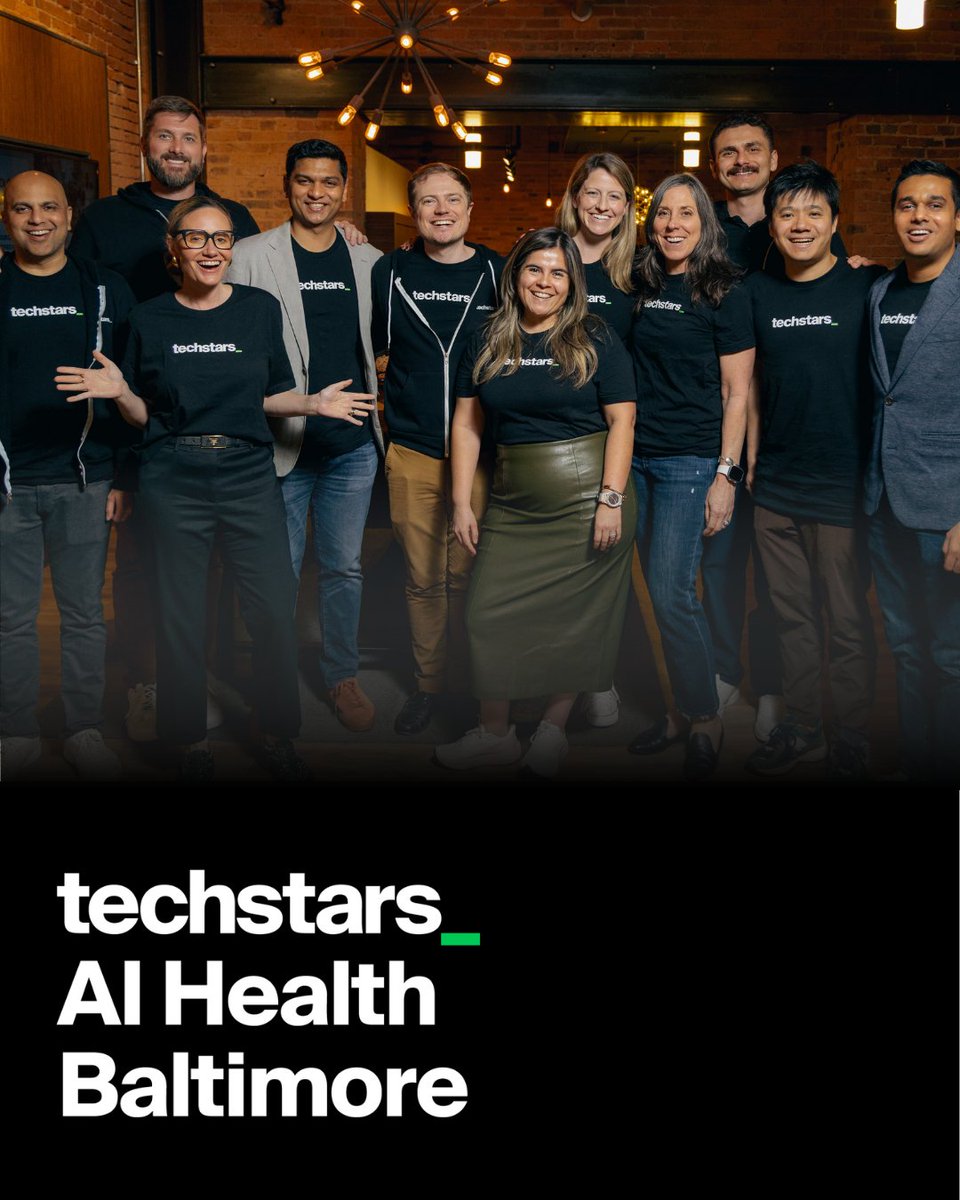 Techstars's tweet photo. Meet the Techstars AI Health Baltimore Accelerator. 🧬

Techstars' flagship healthcare program backs founders building AI health solutions that improve healthcare economics and patient outcomes, investing $220,000 per company. Founders gain access to real clinical environments, payer and reimbursement insight, and regulatory expertise through anchor collaborators including Johns Hopkins, CareFirst BlueCross BlueShield, MedStar Health, the University of Maryland Baltimore, and the University of Maryland Medical System.

Led by Managing Director Smitha Gopal, the program focuses relentlessly on measurable commercial traction, because in healthcare, ROI drives adoption.

🔗 Learn more and apply by November 18th: https://t.co/rHHJaAPIl7