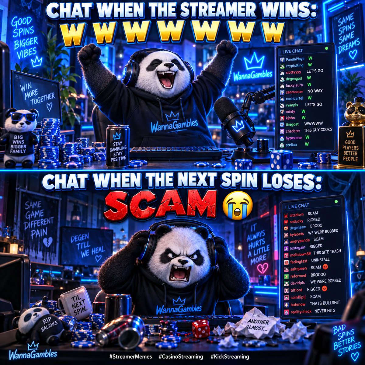 wannagambles's tweet photo. Chat when the streamer wins:
W W W W W W W
Chat when the next spin loses:
βSCAMβ π
#StreamerMemes #CasinoStreaming #KickStreaming https://t.co/0CVTkfa8bj