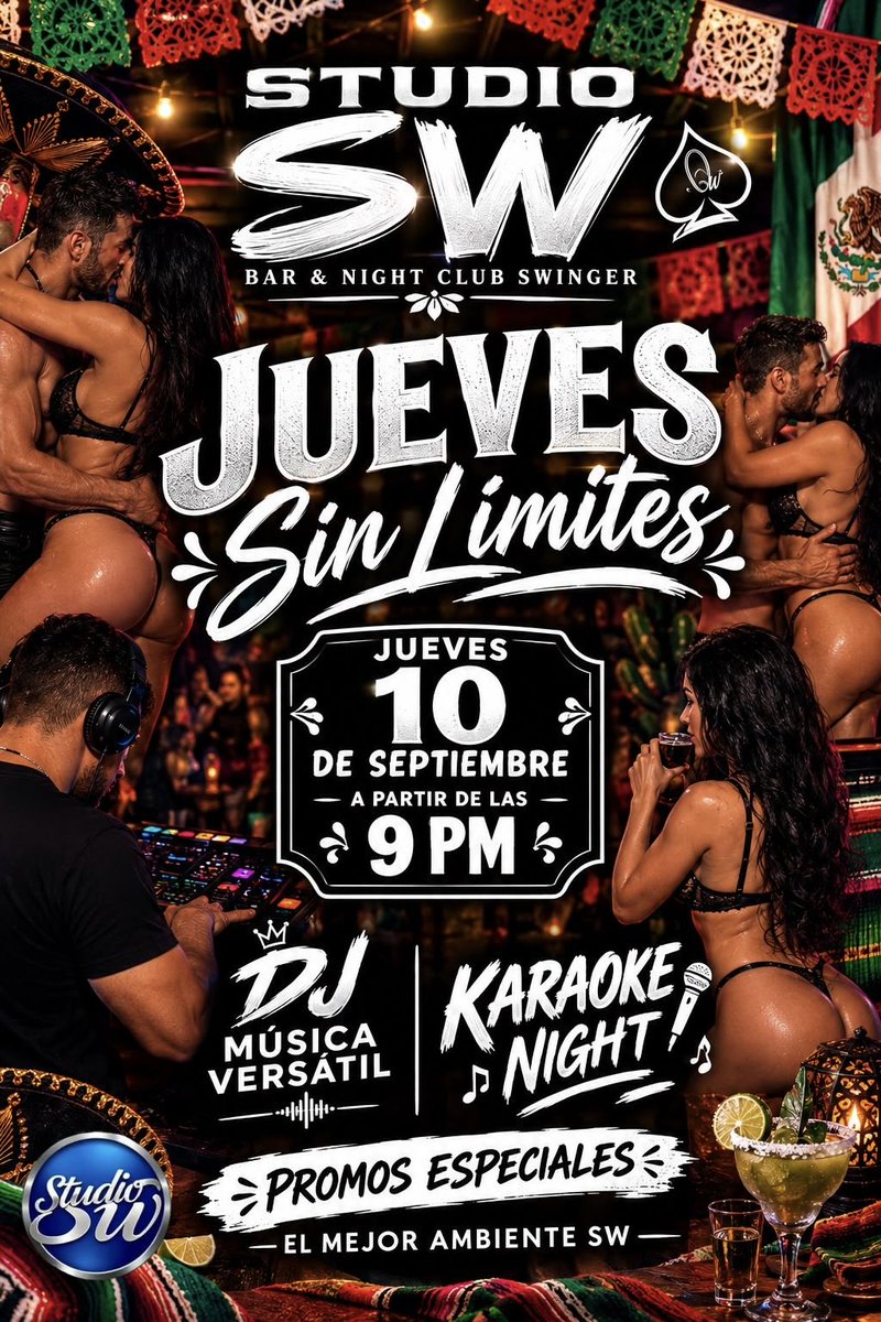 StudioSwOficial's tweet photo. 🔥JUEVES SIN LÍMITES EN STUDIO SW🔥

🎧DJ + MÚSICA VERSÁTIL
🎤KARAOKE NIGHT
🍹PROMOS ESPECIALES

Una noche para cantar, bailar, conocer gente y disfrutar del MEJOR AMBIENTE SW. 😈✨

¿Ven a cantar, bailar t dejar que el ambiente hable por ti? 😉

#Jueves #karaoke 

📲5551873020 https://t.co/dGIy8eLCh4
