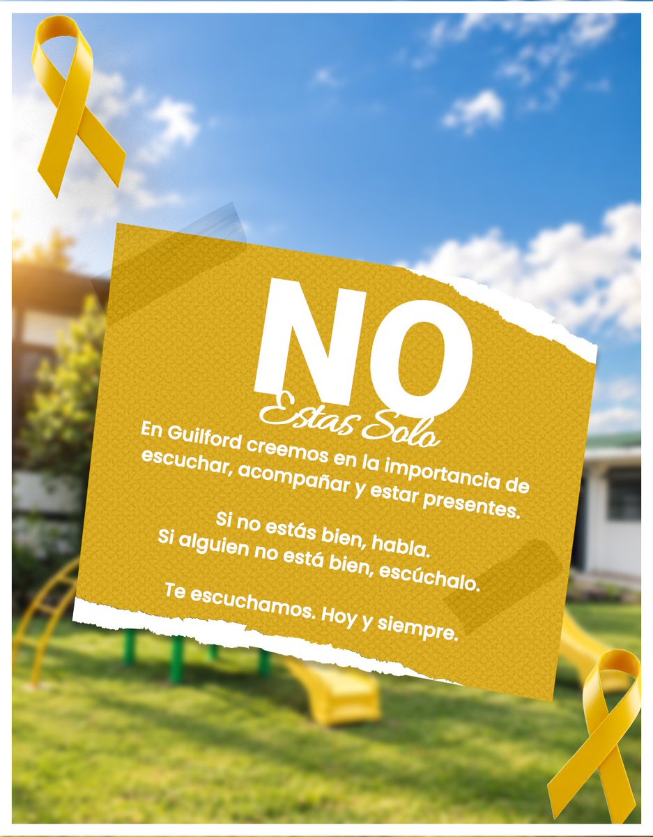 GCGuilford's tweet photo. 💛 Tu vida importa. Este #SeptiembreAmarillo recordamos que escuchar, acompañar y pedir ayuda también son formas de cuidarnos. Si no estás bien, habla. Si alguien no está bien, escúchalo.

#SaludMental https://t.co/8KxIUhjmZY
