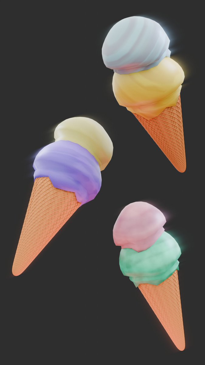 hayashides_zero's tweet photo. Day 3/30!  

On today's menu, we have a ice cream🍦
I tried different filters in compositor, and now the ice cream is glowing.

#3d #modeling #blender #ice_cream https://t.co/ReDXDtaZcX