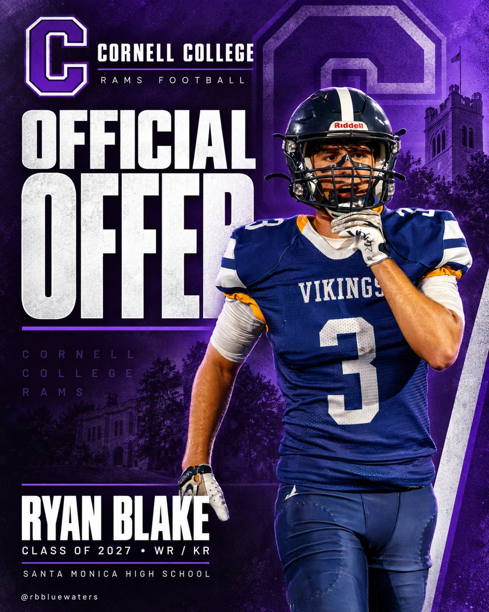 rbbluewaters's tweet photo. Blessed to receive an offer from Cornell College. Thank you @CornellRamsFB  @FBCoachRitchie  and @CoachFrankHaege for this opportunity. I'm ready to contribute.

Grateful to Coach Paysinger, Coach Featherstone, and the entire Santa Monica coaching staff for challenging me and preparing me for the next level.

#lookingtocontribute #christisking @SAMO_FOOTBALL @samohi_football