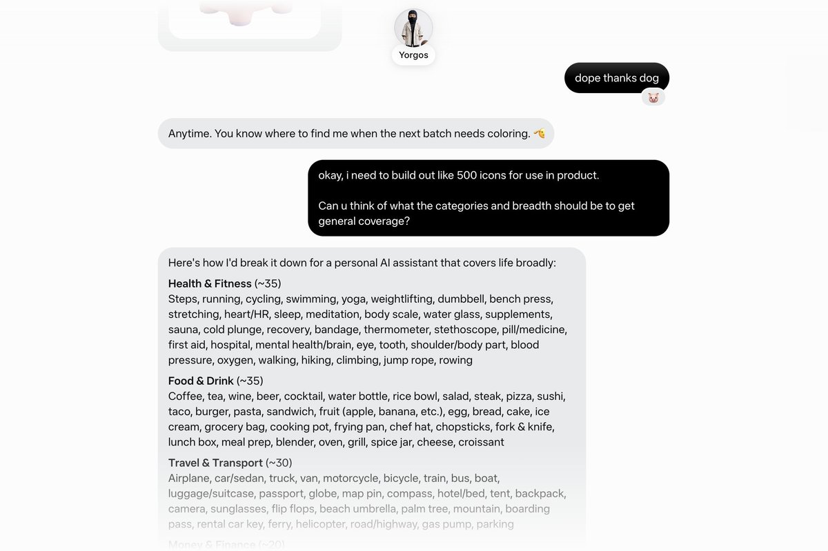 Muse planned, rendered, and cataloged 500 product icons in one chat
