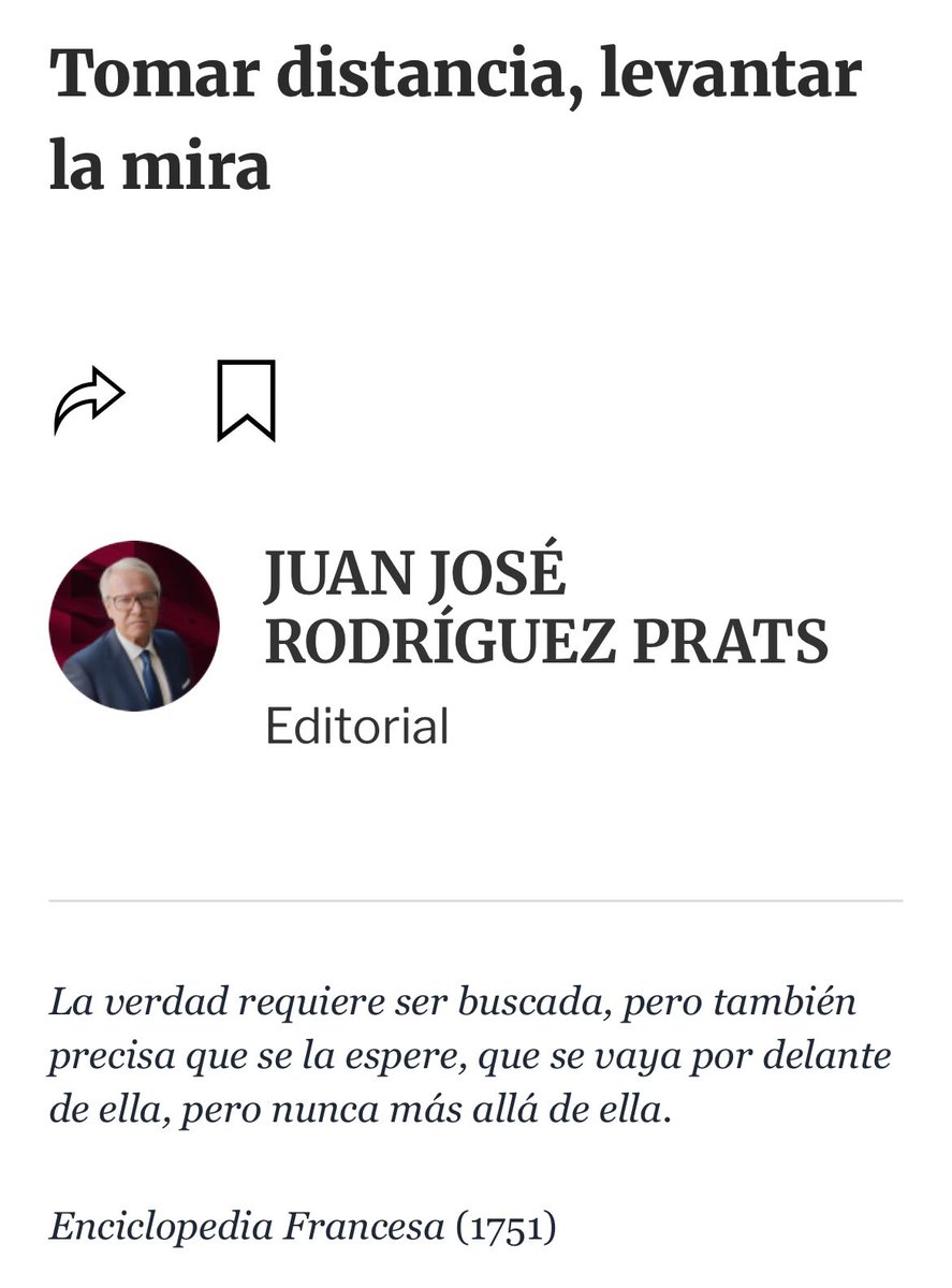 rodriguezprats's tweet photo. #BuenosDías

Hoy en @Excelsior
#Politicadeprincipios

Tomar distancia, levantar la mira

La verdad requiere ser buscada, pero también precisa que se la espere, que se vaya por delante de ella, pero nunca más allá de ella.
Enciclopedia Francesa (1751)

https://t.co/aCwrthOqtl https://t.co/Kfv6GP4osu