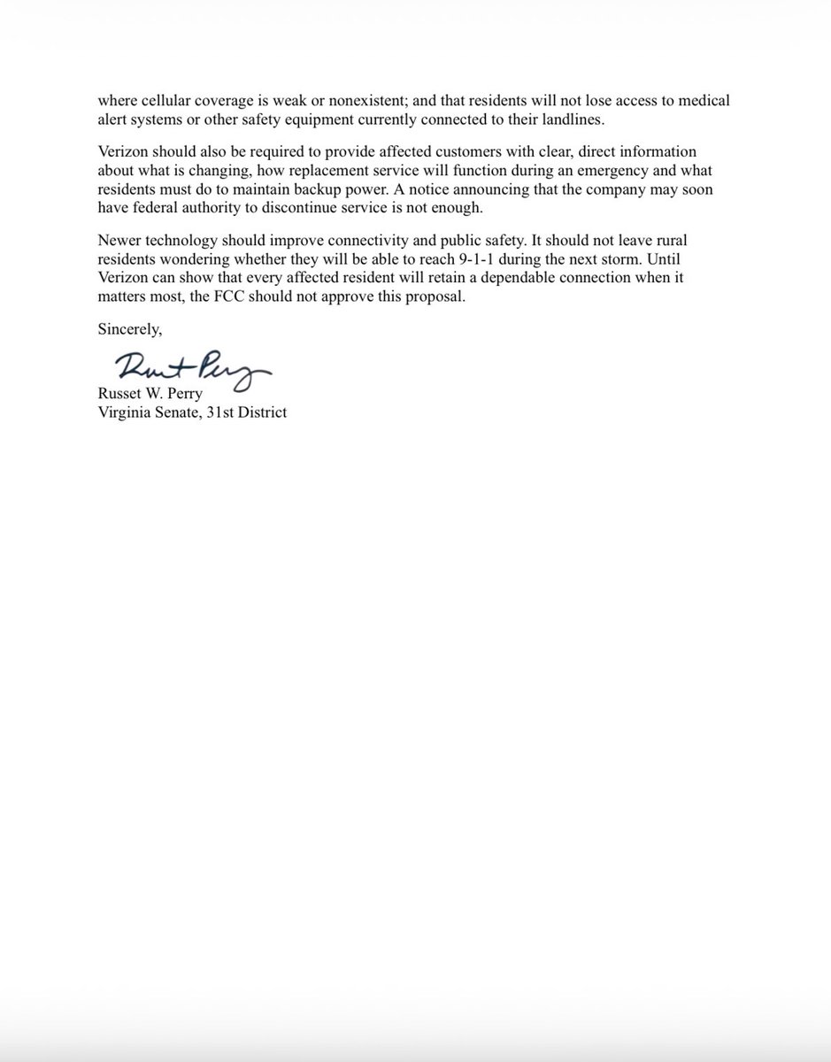 RussetPerry's tweet photo. Today is the deadline to comment on Verizon’s proposed phaseout of copper landlines in Fauquier County. 

I submitted testimony laying out my concerns about 9-1-1 access during outages &amp; where cell service is unreliable. Submit your own objections here: https://t.co/hZisXKeeGo https://t.co/qQNyMmo0Hl