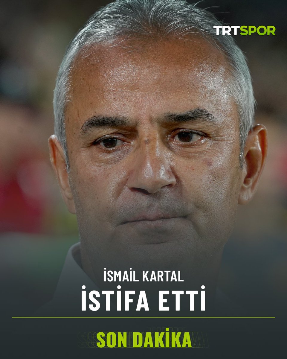 trtspor's tweet photo. 🚨 #SONDAKİKA 📌 Fenerbahçe Teknik Direktörü İsmail Kartal, görevinden istifa ettiğini açıkladı. https://t.co/x3I2Bo10ZD