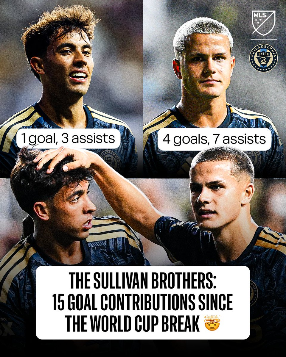 MLS's tweet photo. Quinn and Cavan Sullivan have led @PhilaUnion to a 8-2-2 record with 15 total goal contributions since July 😮‍💨 https://t.co/uCaKyadCVX