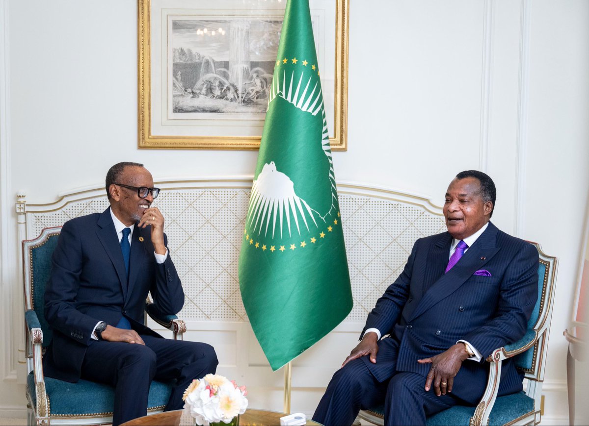 wembi_steve's tweet photo. #Rwanda : 🇷🇼🇨🇬 #Congo : #Paris : En marge du Sommet international de l’espace, le président rwandais Paul Kagame a rencontré son homologue de la République du Congo, Denis Sassou Nguesso.

Les deux chefs d’État ont réaffirmé la solidité et l’ancienneté des relations bilatérales entre le Rwanda et la République du Congo. Ils ont également échangé sur leurs priorités communes et sur la nécessité de promouvoir des solutions africaines, efficaces et durables aux défis auxquels le continent est confronté. [@UrugwiroVillage]