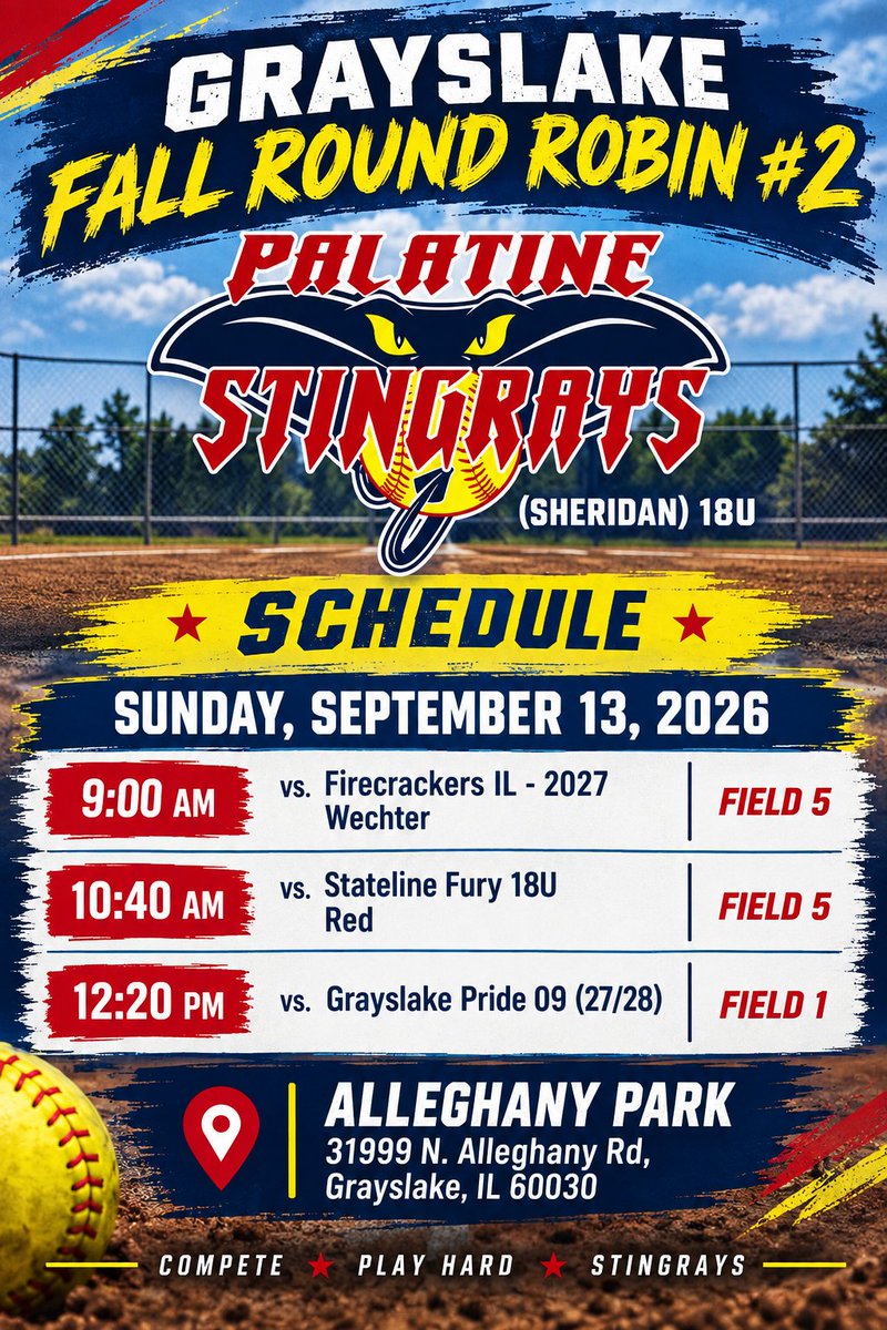 08Stingrays's tweet photo. Palatine Stingrays (Sheridan) 18U are headed back to Grayslake, IL this weekend for Fall Round Robin #2.  Hope to see you out there! https://t.co/sU4k0KjJV4