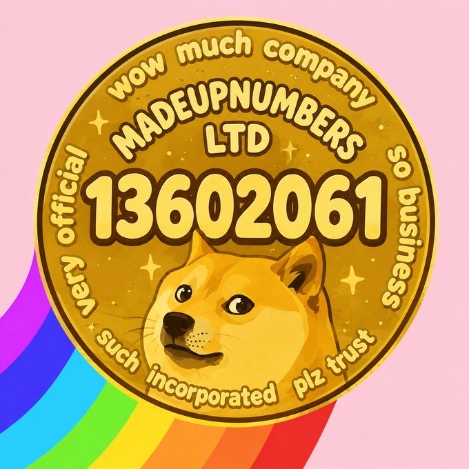 TexasTDunc's tweet photo. Dogecoin has a company named "MadeUpNumbers" and their Company Registration Number is "13602061"

Its basically the cashcat/baton of DOGE

paired in DOGE and fees to BillyM2K

https://t.co/Fcwa8gznQG https://t.co/zJZ5DXp7HJ