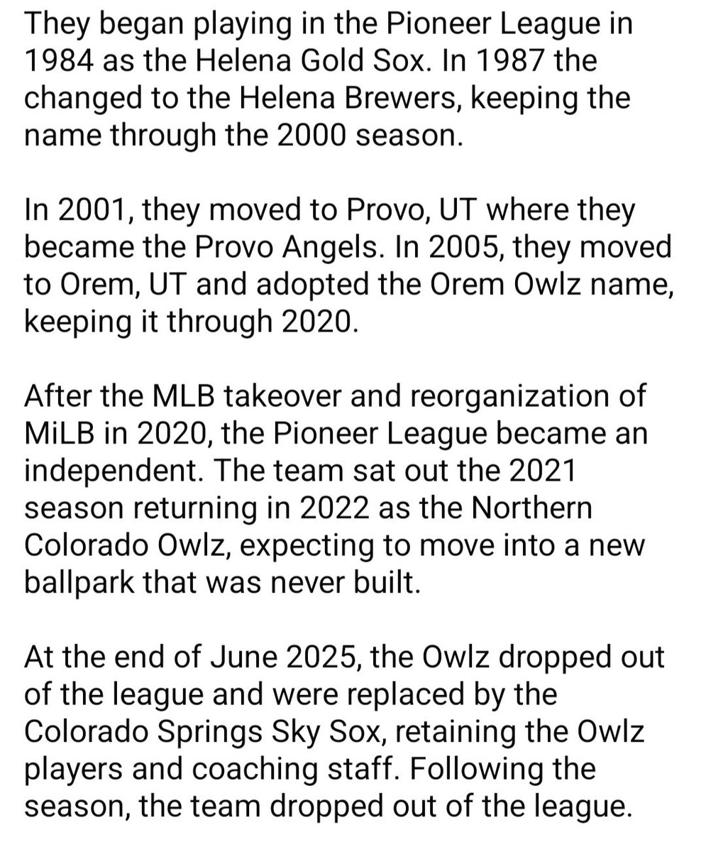 MinorLeagueNerd's tweet photo. Today's franchise collection #capoftheday is the Northern Colorado Owlz, for whom I don't have a cap. https://t.co/JkPil83fpm