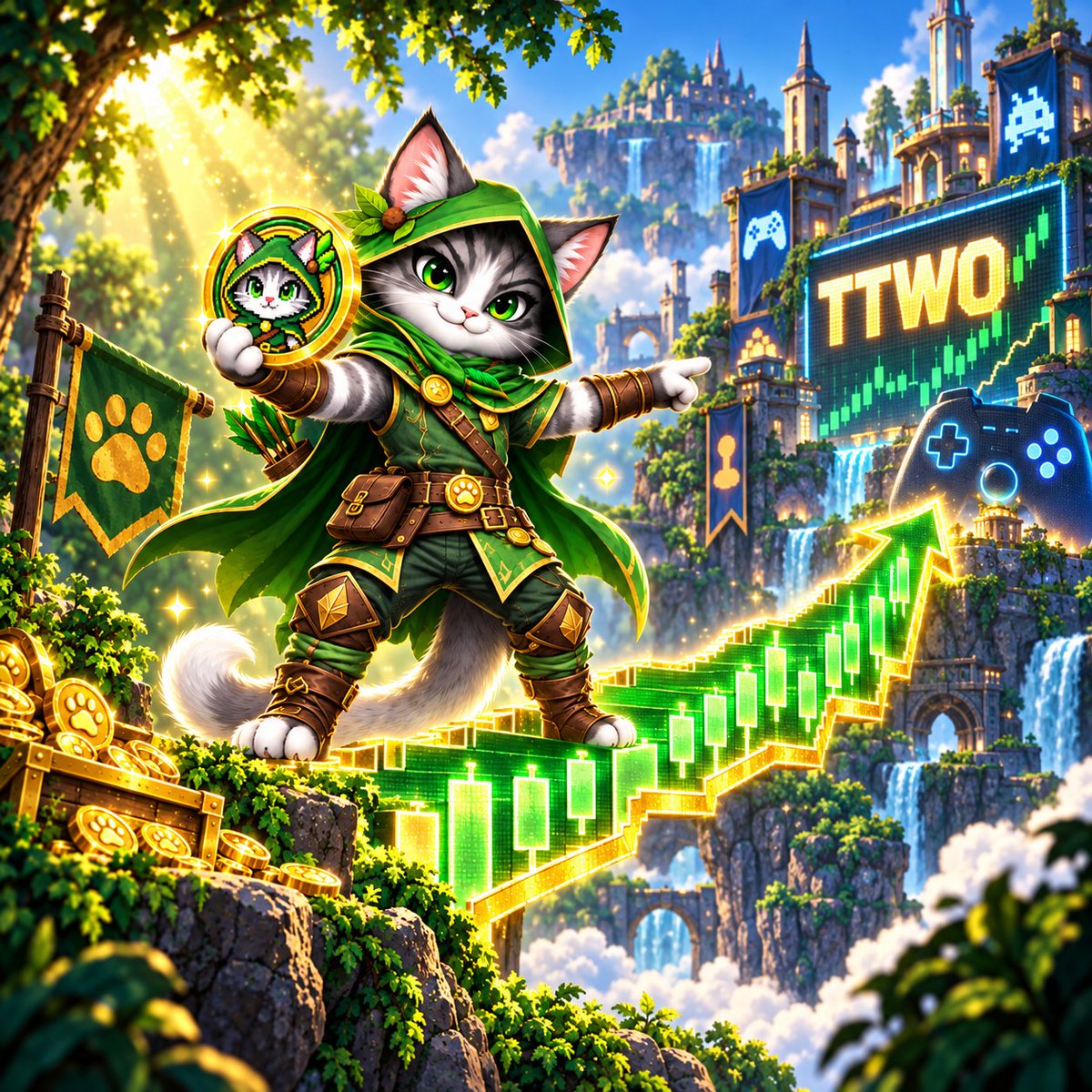 rmeowdotcom's tweet photo. Why is $RMEOW paired against $TTWO? 🎮

$TTWO is Take-Two — the studio behind GTA and NBA 2K. One of the biggest names in gaming.

$RMEOW is a game too: an 8-bit cat you play in your browser.

So we tied a gaming token to a gaming stock. Only possible on Robinhood Chain 🐾

CA: 0xc7F0b38c00614FCB9C4f37ca091468da5eA16eFB
https://t.co/opbj2ePVN1