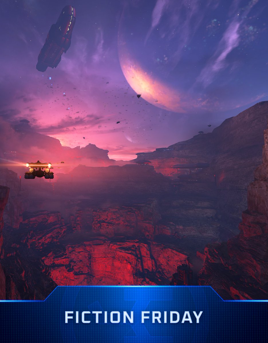 Halo's tweet photo. On Suban, the Arbiter's Swords of Sanghelios remain locked in a fierce tug-of-war battle against Banished forces seeking to plunder the mines for a uniquely valuable natural resource—'kemuksuru', commonly known as blamite—used for needle-based weaponry. #FictionFriday https://t.co/B42JJn1vOi