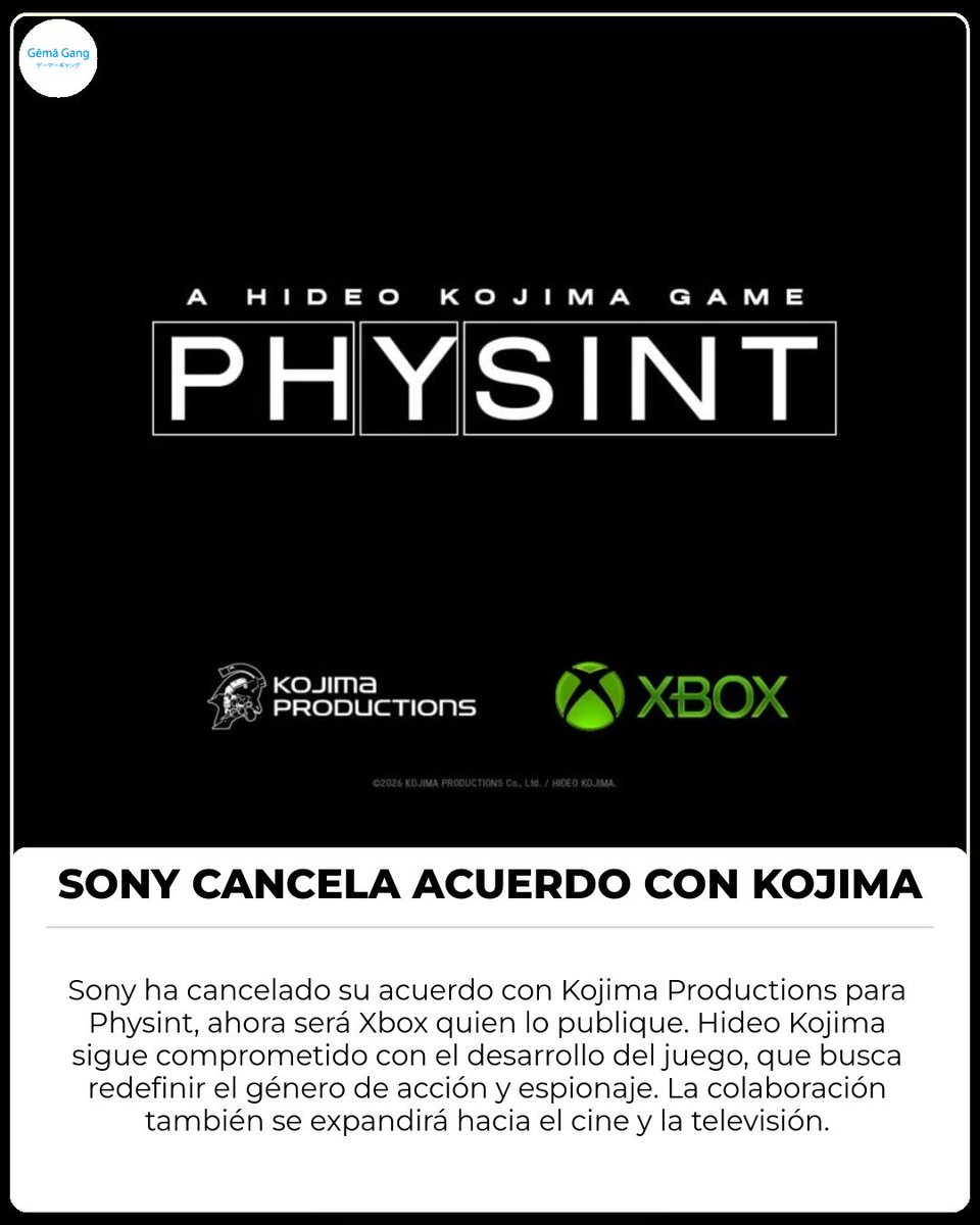 gemagang's tweet photo. Sony cancela su acuerdo con Kojima Productions para Physint y finalmente será Xbox quien lo publique. Un cambio inesperado que promete redefinir el género de la acción y el espionaje. #GemaGang #Paraguay https://t.co/5QTjuwaruA