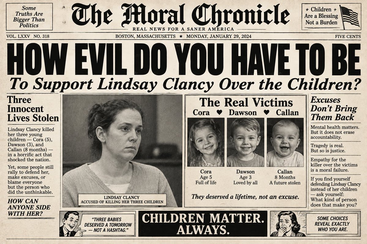 xTHEPUNDITx's tweet photo. How evil do you have to be to support Lindsay Clancy over the children? https://t.co/dpZTwtKGme