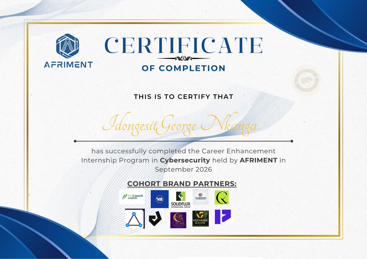 idonggeorge's tweet photo. Two-in-one again! 🥳💃🏾💃🏾
Completed one, started another!

I’m ready for all it takes to growth in this field!😌
So help me God!

#cybersecurity#internship#networkwalks#growth https://t.co/T0JcVX6BcY