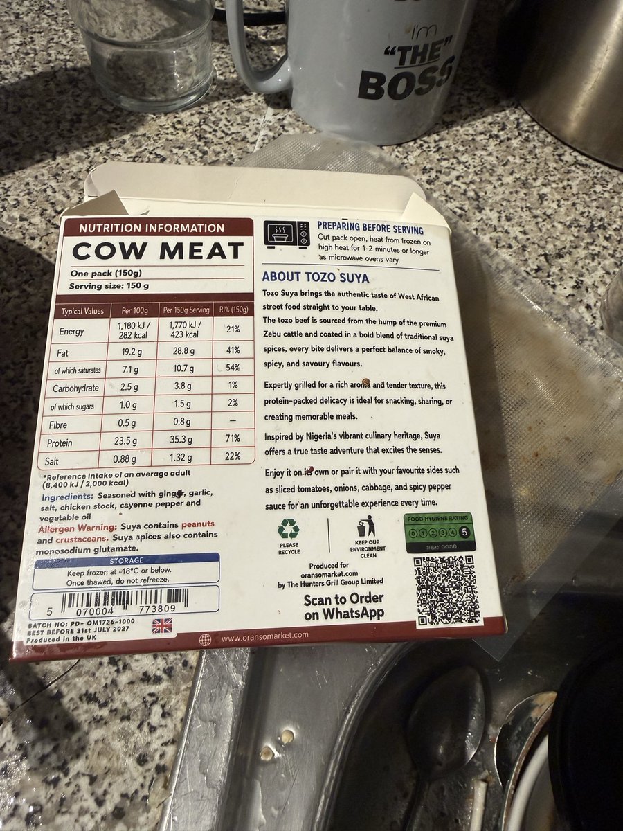 IamToyinRoberts's tweet photo. Got this Suya in African shop 10/10 

They have the QR code to order in the back of the pack https://t.co/Vsffqs6JKe