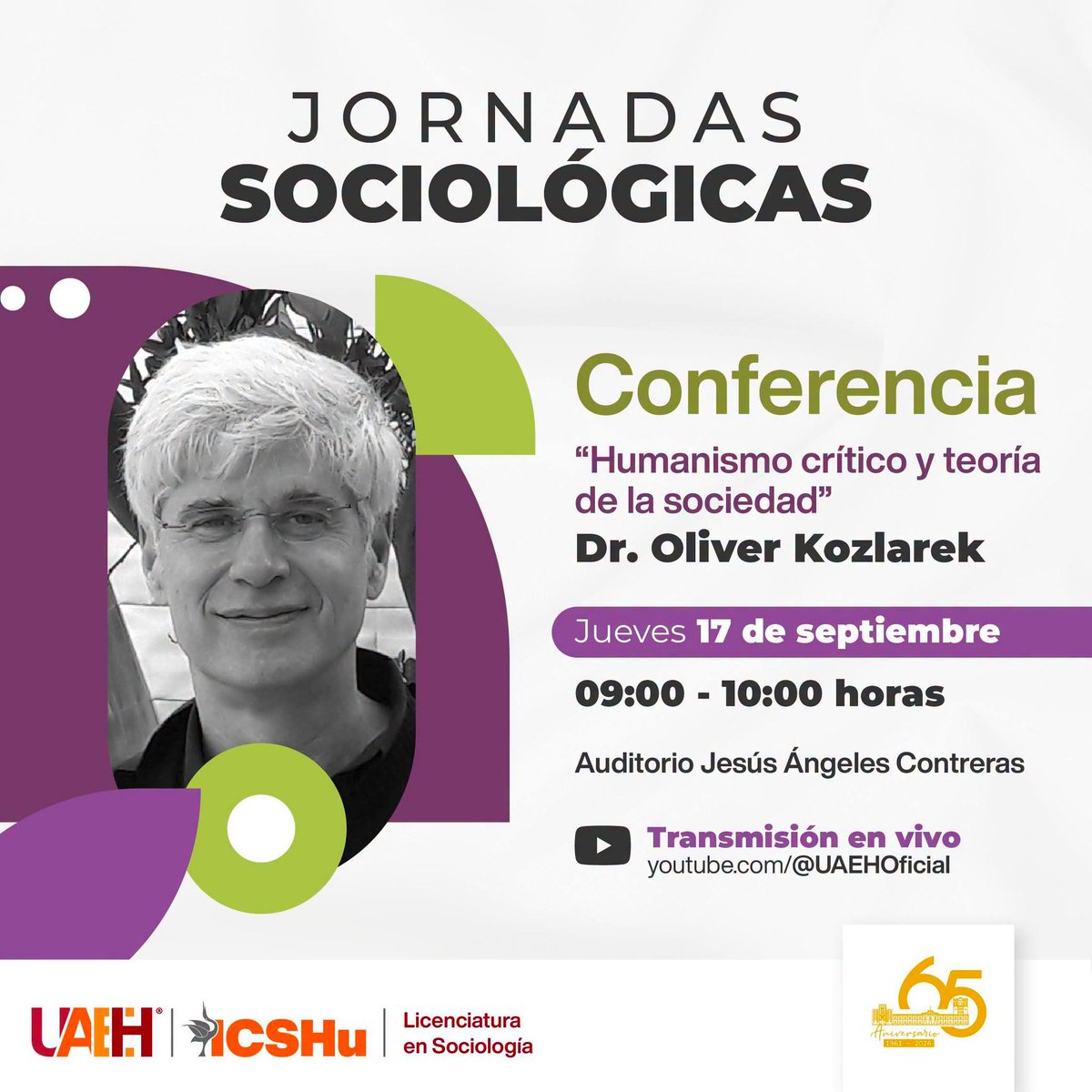 smsociologia's tweet photo. Jornadas de Sociología 
14 a 18 de septiembre 
Universidad Autónoma del Estado de Hidalgo 
Transmisión por YouTube: https://t.co/ZntCKJrUyd https://t.co/wtiPwMwhXa