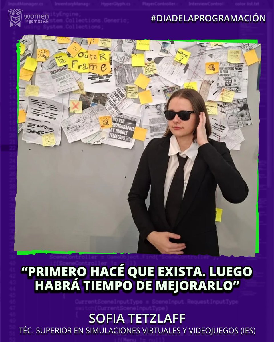 womeningamesAR's tweet photo. 🎮 ¡Feliz Día de la Programación!
Desde WIGAr acudimos a algunas genias de nuestra comunidad para que compartan una frase que las representa ✊🏽🔥

💜 ¿Qué le dirías a tu yo del primer día de la carrera?
Te leemos. 👇
#diadelaprogramacion #programmersday #videojuegos https://t.co/iJ2j5BrNfG