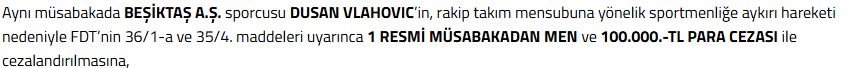 eserbeyimiz's tweet photo. Vlahovic 41. maddeden -1. görsel- (hakaret) sevk edildi ama ceza 36. maddeden -2. görsel- (sportmenliğe aykırı hareket) kesildi. eylemin hakaret olmadığını PFDK da biliyor 36'nın alt sınırı 1 maç oraya da haksız tahrik uygulasan ceza kalkacak. Tahrik barizken niye uygulanmıyor? https://t.co/cTZXcSfO71
