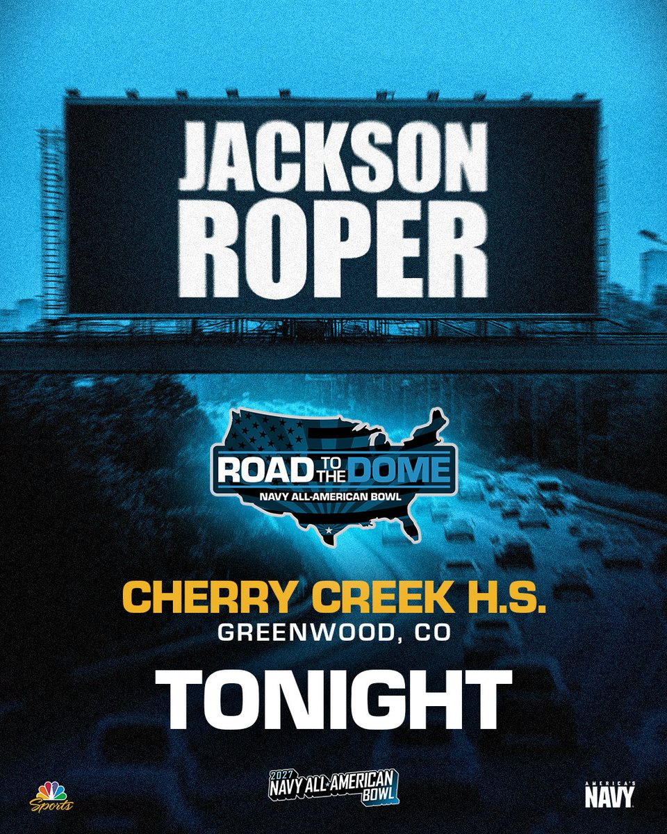 AABonNBC's tweet photo. 📍 @CreekFB 

Tonight, prior to kickoff we will welcome @ElijahCromwell_ &amp; @JacksonRoper_CO to the 2027 Navy All-American Bowl.

#NavyAAB 🇺🇸 @AmericasNavy https://t.co/EewVwVS1Nf