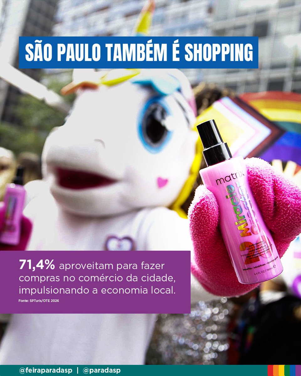 paradasp's tweet photo. São Paulo apoia a Parada LGBT+: 99,2% do público da Parada e 99% da Feira Cultural da Diversidade defendem que a Prefeitura continue investindo nesses eventos. Dados oficiais SPTuris/OTE 2026. A cidade apoia. A causa é de todes. 🏳️🌈 #ParadaSP https://t.co/LBVJtbJPYz
