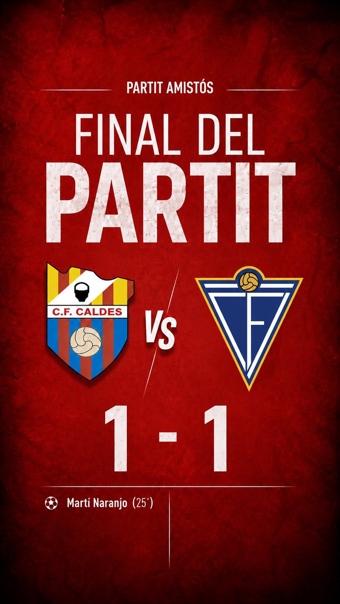 cfcaldes's tweet photo. 🚀 Final del Partit 🔥

Un gol de penal de Martí Naranjo i un gol de un rebot al minut 89 del Igualada posa el empat al penultim partit amistos

❤️ Caldes de Montbui 1-1 @CFIgualada_ 💙

#ElPobleQueBull https://t.co/BSkER4rRBb
