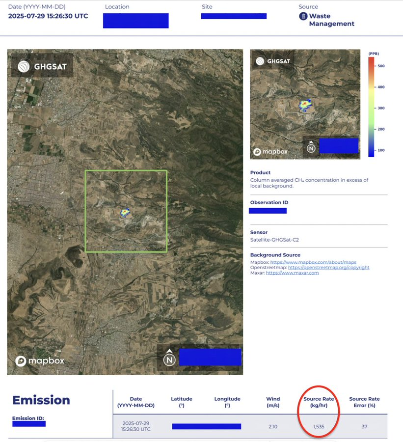 DSBatten's tweet photo. Last year, a Bitcoin mining company commissioned this satellite readings from this superemitter landfill emitting 1.5 tonnes of methane every single hour!

Mitigating these emissions has the impact of 
- taking 263,413 cars off the road - or ... 
- planting 1,130,040 acres of US forest

One year later, the project just took another step forward to viability. The landfill owner wants to move ahead with a Bitcoin mining solution, and the economics pan out for everyone. 

This is one of 5 landfills now in an advanced stage or discussions with the landfill owner.

Our vision is not that Bitcoin no longer gets energy FUD, it's that Bitcoin becomes widely recognized as a powertool of environmental and social justice

First step is to get the world's first project started on a landfill that's currently venting its methane. 

So, LFG! 
 = landfill gas