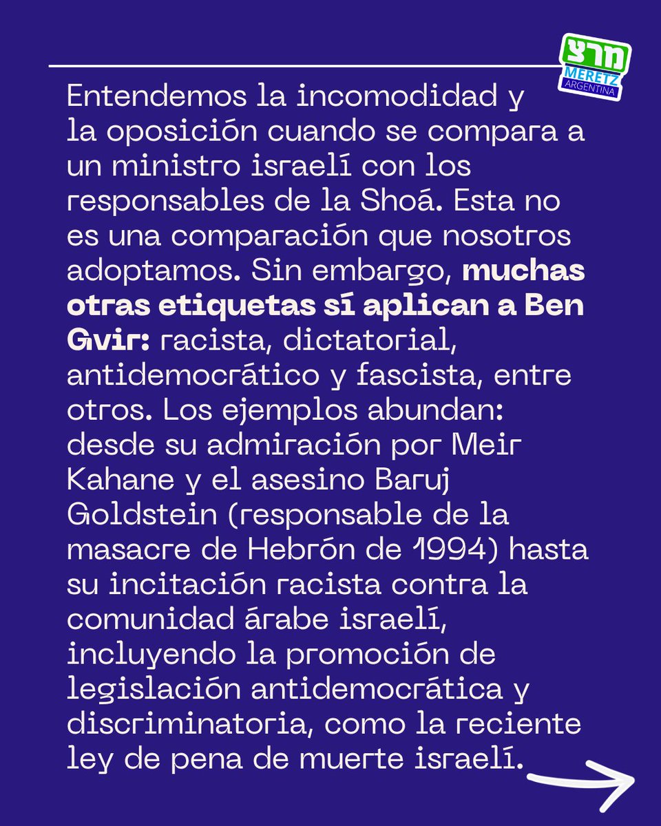 MeretzArgentina's tweet photo. Sobre el comentario de Ernesto Tenembaum, Itamar Ben-Gvir y la banalización del antisemitismo (1/2). https://t.co/NxMCp1j5C5