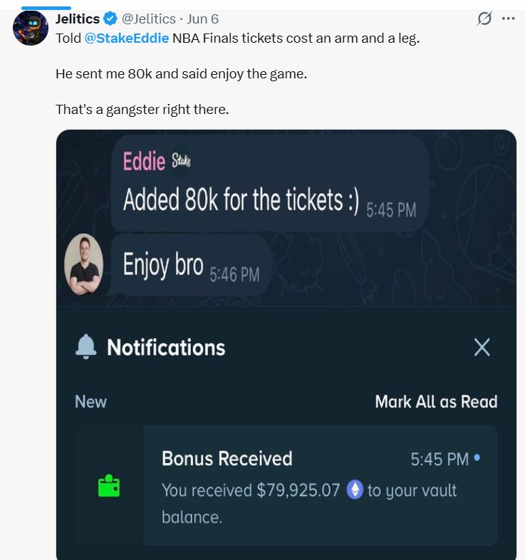 betbolt_interno's tweet photo. Yes, let's give a multi millionaire 20k to buy a rolex, and yes let's give him 80k for "NBA tickets."

Cancer patient? Nah fuck that. Not good enough marketing. 

Setting a great example @romer @StakeEddie https://t.co/5Y1ObuhF1J