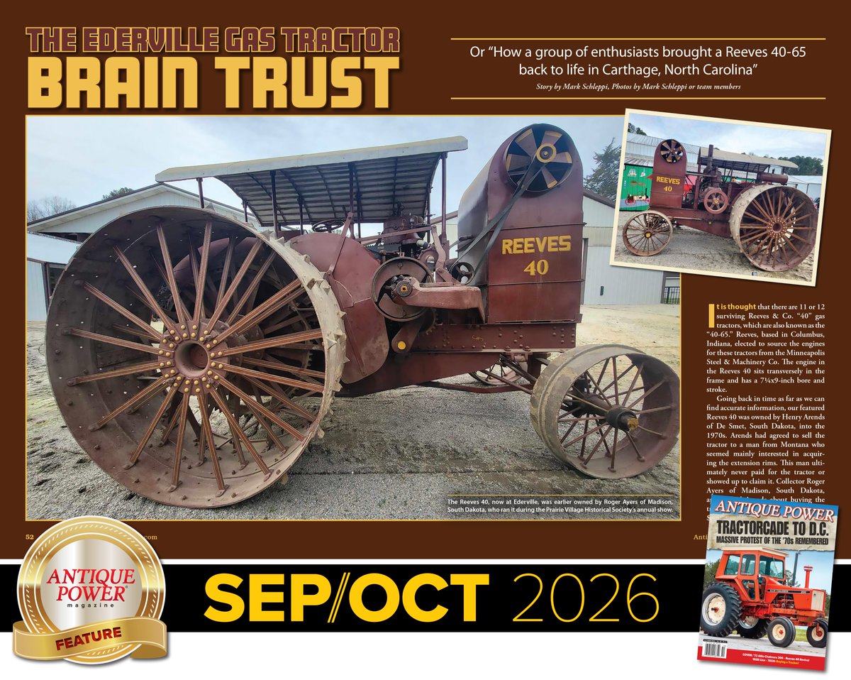 antique_power's tweet photo. A driver jammed a rare Reeves tractor in reverse to avoid a child, snapping a gear tooth!  See how the Ederville crew fixed it and revived this beast: Link in comments!
 #AntiquePower #OldIron #TractorRestoration https://t.co/0YLuhqI6s2