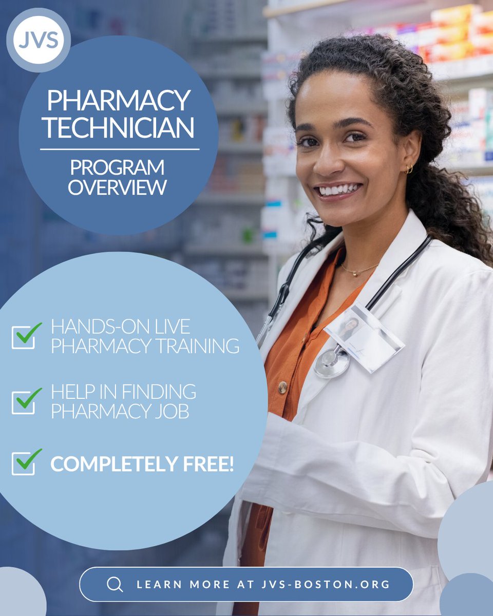 JVSBoston's tweet photo. Are you good at math and interested in a career in healthcare?

There's still time to sign up for our Fall 2026 Pharmacy Technician Training Program!

Click this link to sign up for a FREE information session here: https://t.co/EKDh9dYcTP https://t.co/5nVsKJim96