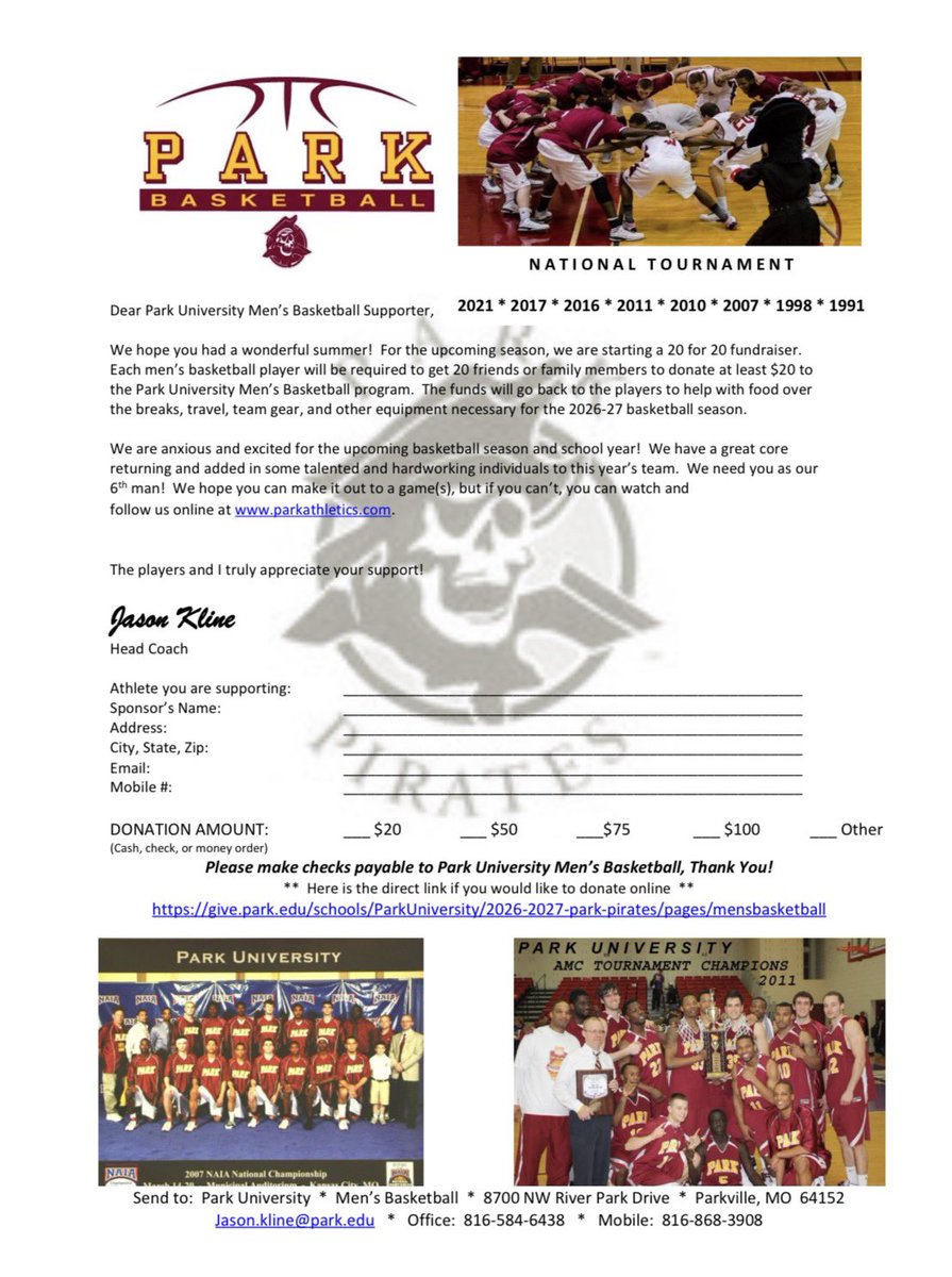 CoachJKline's tweet photo. Join me and make a gift to Park Pirates! @ParkPirates #ParkU https://t.co/p2Z7NsaueY https://t.co/iCeegDGsWG