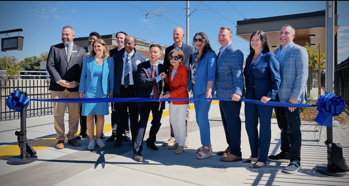 CalSGC's tweet photo. 🚊 A new connection is coming to Sacramento’s River District.

The California Strategic Growth Council joined Sacramento Regional Transit, local leaders and community members to celebrate the completion of the new Dos Rios Light Rail Station.

The station will connect the River District and Mirasol Village to Sacramento’s light rail system, helping residents more easily reach jobs, schools, healthcare and other essential services.

The project received $20 million through SGC programs, building on broader state investments in affordable housing, transit, walking and biking infrastructure in the community.

🏘️ Better connections. More accessible communities. A more sustainable Sacramento.

Learn more here: https://t.co/E1g5JW49wh

#CaliforniaForAll #Sacramento #PublicTransit #AffordableHousing #ClimateAction