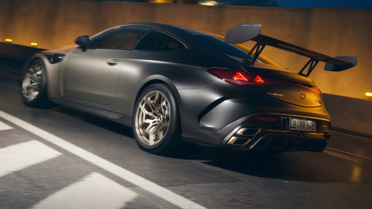 Earlsimxx's tweet photo. Back to the basics: The new Mercedes-AMG CLE 646 Special Edition from the Mythos Series. Only 30 will be made 

- Ditched AWD for pure RWD
- 4L V8 Biturbo M177 Evo
- 646hp & 850nm
- 9 Speed AMG Speedshift with 9 stage traction control
- Hardcore steel coilover suspension
- Rear seats deleted for a roll cage
- Carbon fiber all over it