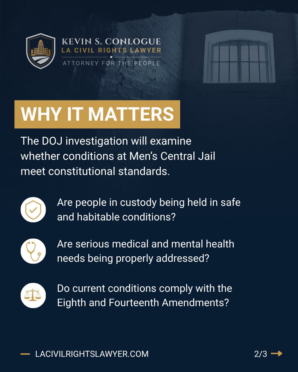 lacivilrightsla's tweet photo. The DOJ is investigating conditions at LA County’s Men’s Central Jail, including whether people in custody are being held in safe, humane, and constitutionally adequate conditions. People in custody still have rights.

Learn more: https://t.co/ZMaKVkOKdX

#CivilRights #LosAngeles https://t.co/TgIJnTDsbk