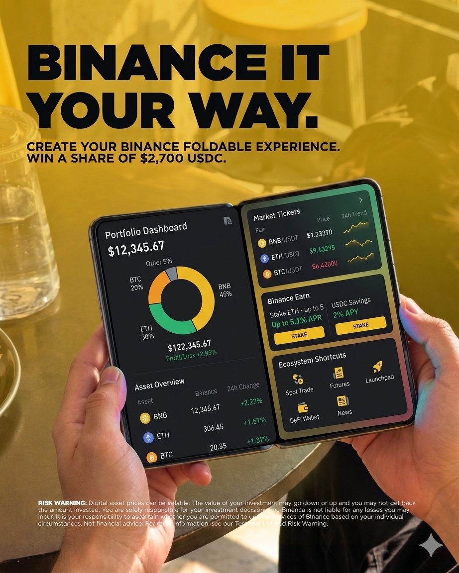 Biggyy91's tweet photo. @binance Trading, tracking, and exploring Web3, in one seamless view. On the left, my real-time Web3 portfolio breakdown; on the right, high-yield Binance Earn staking pools and ecosystem shortcuts. Efficiency meets finance π
@Binance #BinanceItYourWay #BinanceFoldable #CryptoUI #Web3 https://t.co/orY6Y2A5Ey